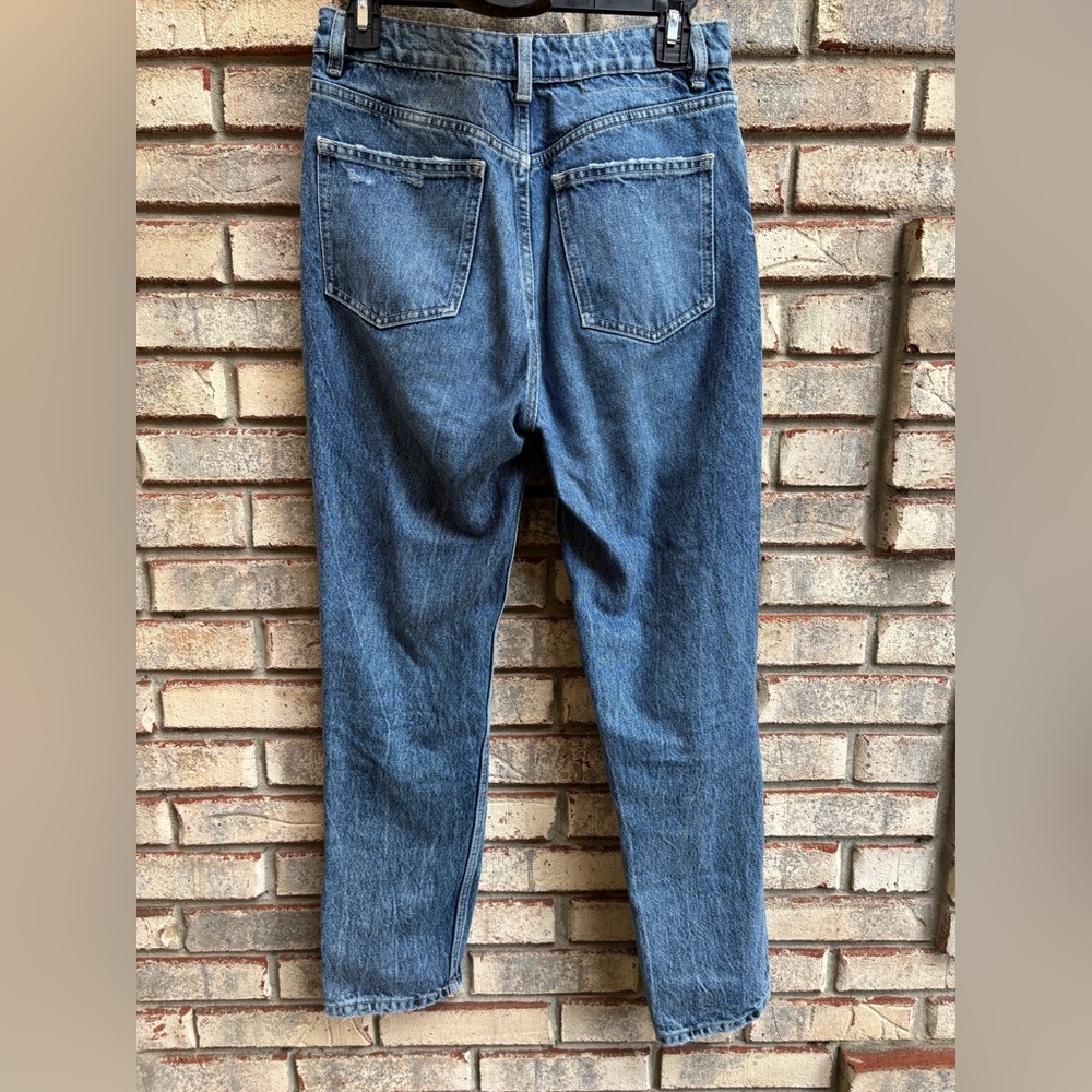 Zara Jeans Womens Blue Denim Cotton High Rise Distressed Straight Leg Size 6 - Picture 2 of 9